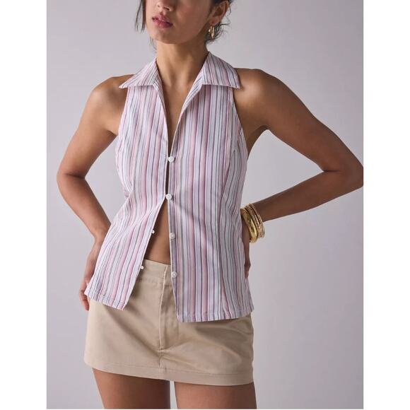 NWT Urban Outfitters Party Girl Cotton-Blend Button Down Sleeveless Shirt, Sz S - Picture 1 of 8